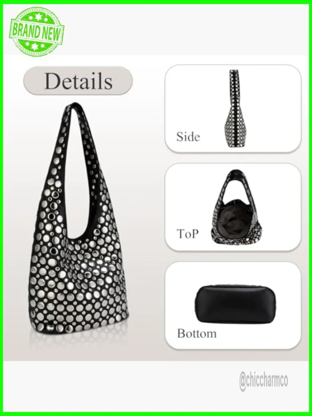 Studded Punk Hobo Shoulder Bag PU Leather Y2K Tote Handbag